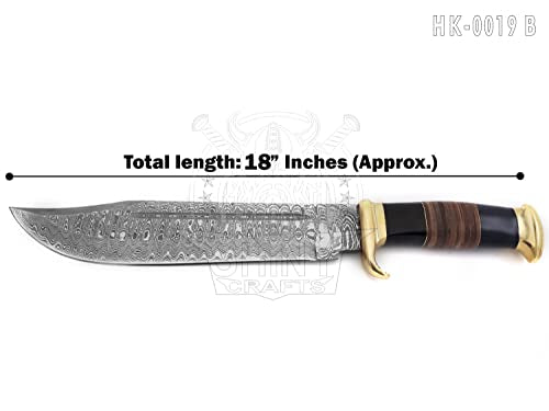 SHINY CRAFTS Handmade Forged Crocodile Dundee Knife, Fixed Blade Knife, Bowie Knife, Hunting Knife, Camping Knife,Knife with Premium Leather Sheath (OMG-HK-19)