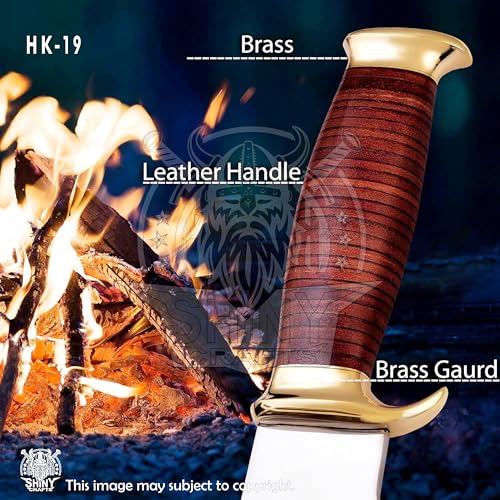 SHINY CRAFTS Handmade Forged Crocodile Dundee Knife, Fixed Blade Knife, Bowie Knife, Hunting Knife, Camping Knife,Knife with Premium Leather Sheath (OMG-HK-19)