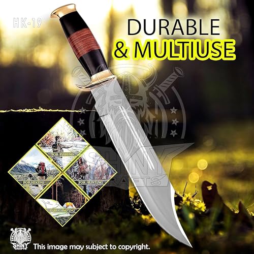 SHINY CRAFTS Handmade Forged Crocodile Dundee Knife, Fixed Blade Knife, Bowie Knife, Hunting Knife, Camping Knife,Knife with Premium Leather Sheath (OMG-HK-19)