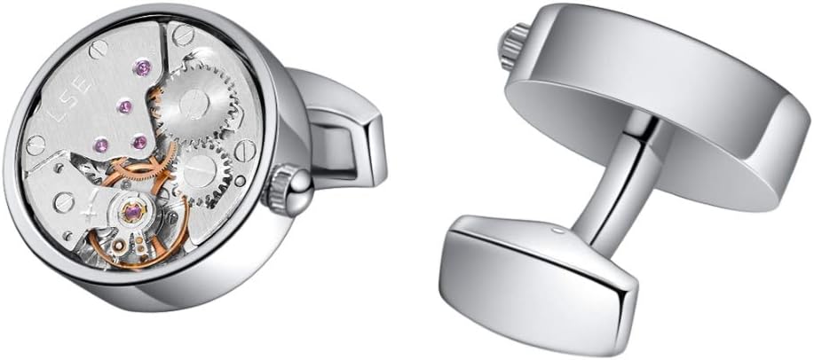 Mr.Van Watch Movement Cufflinks Silver Vintage Steampunk For Men's Father's Day Deluxe Gift