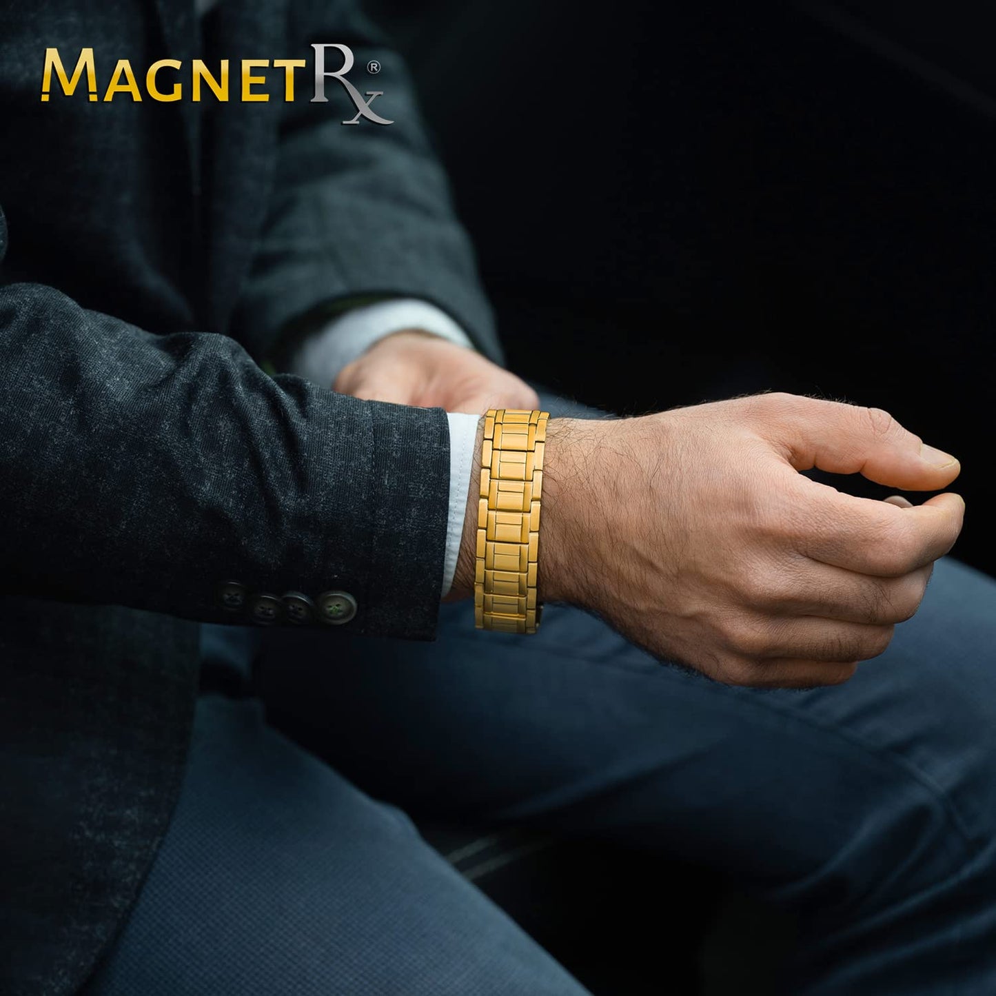 MagnetRX® 3X Strength Magnetic Bracelets for Men – Effective Titanium Mens Magnetic Bracelet – Premium Fold-Over Clasp & Adjustable Length with Sizing Tool & Gift Box (Black)