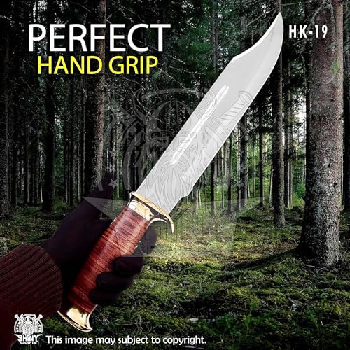SHINY CRAFTS Handmade Forged Crocodile Dundee Knife, Fixed Blade Knife, Bowie Knife, Hunting Knife, Camping Knife,Knife with Premium Leather Sheath (OMG-HK-19)
