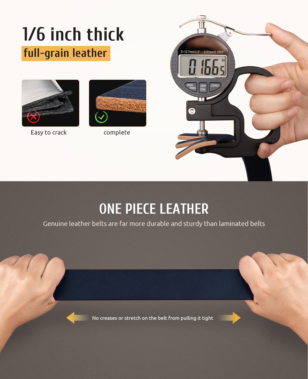 Buffway Minimalist 1.5" Full Grain Leather Belts for Men with Metal Buckle, Heavy Duty Mens Casual Belts in Gift Box