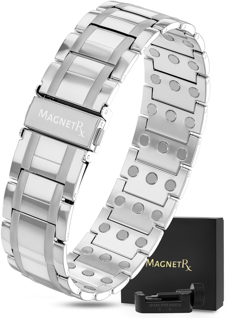 MagnetRX® 3X Strength Magnetic Bracelets for Men – Effective Titanium Mens Magnetic Bracelet – Premium Fold-Over Clasp & Adjustable Length with Sizing Tool & Gift Box (Black)