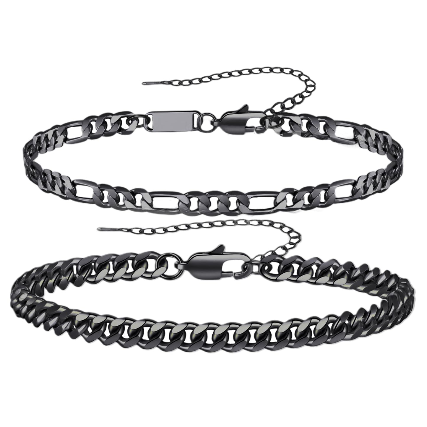 RANKEEF 2 Pcs Chain Bracelet for Men - 925 Sterling Silver Bracelet for Men 7-9inch Figaro Rope Cuban Link Bracelet Set for Men Gifts to Men Dad Husband Boyfriend