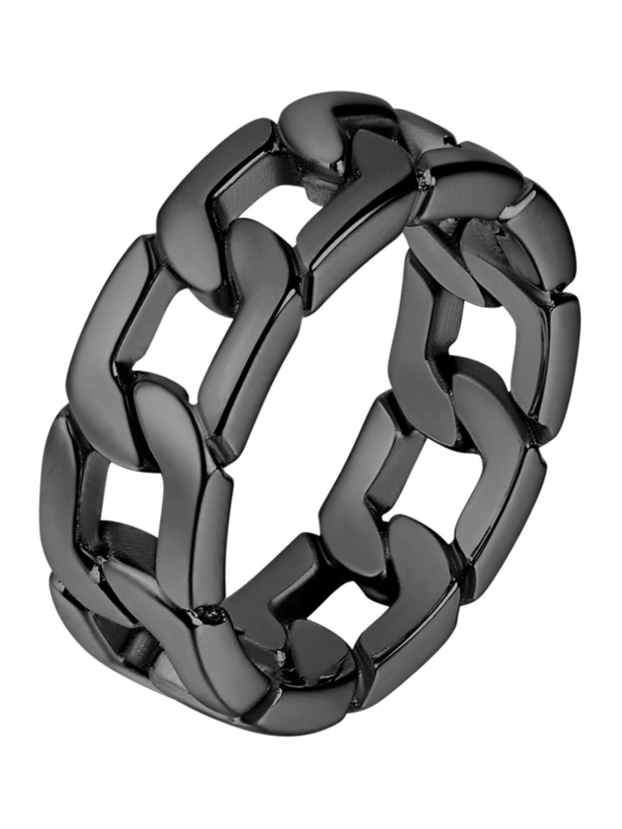 U7 Mens Women Stainless Steel 7mm Wide Band Ring, Hip Hop Thumb Rings Fashion Cuban Link Chain Rings, Size #6-#14 -Color Silver,Black,Gold