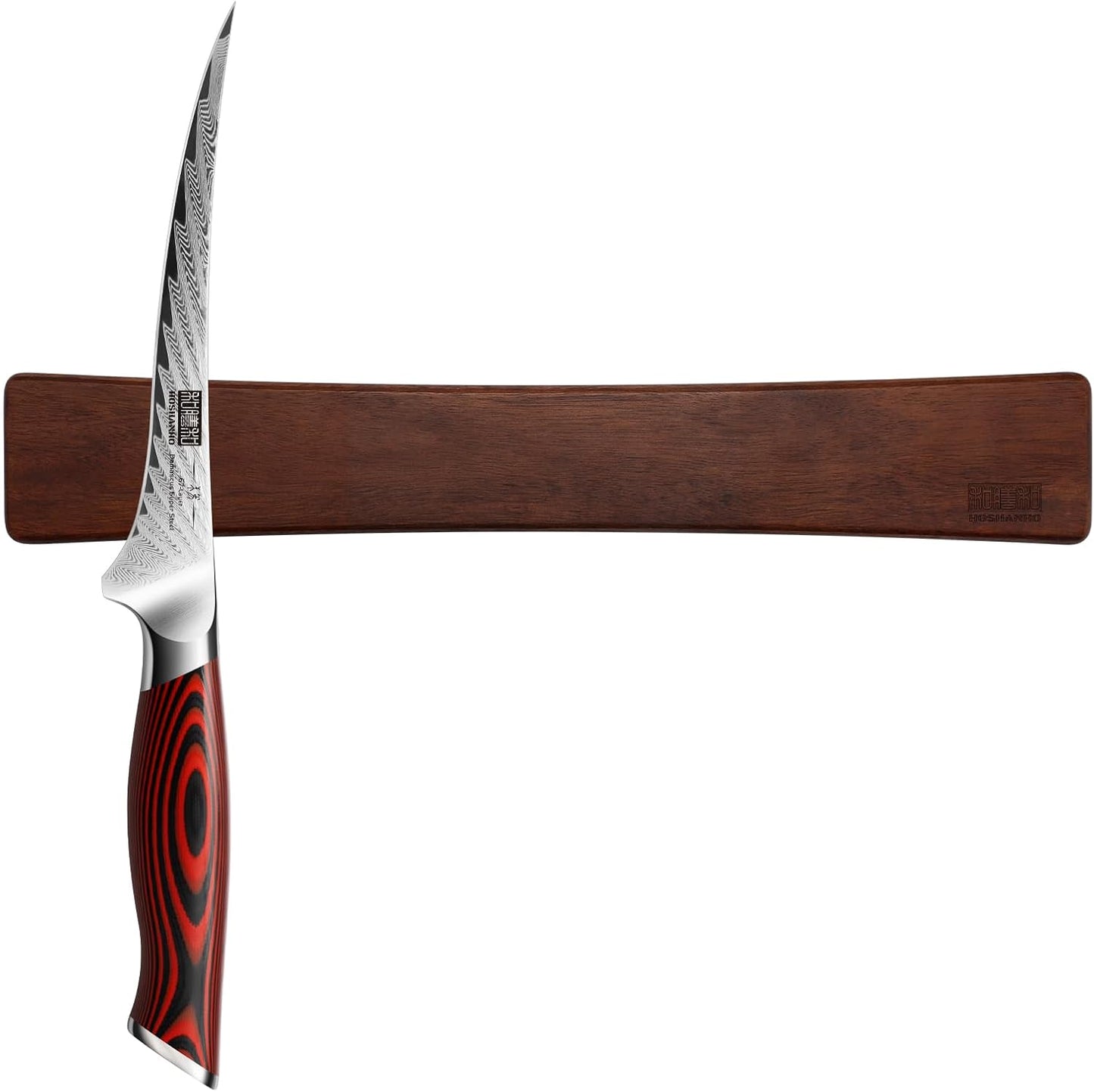 Damascus Fillet Knife 7 Inch & Magnetic Knife Holder 16 Inch