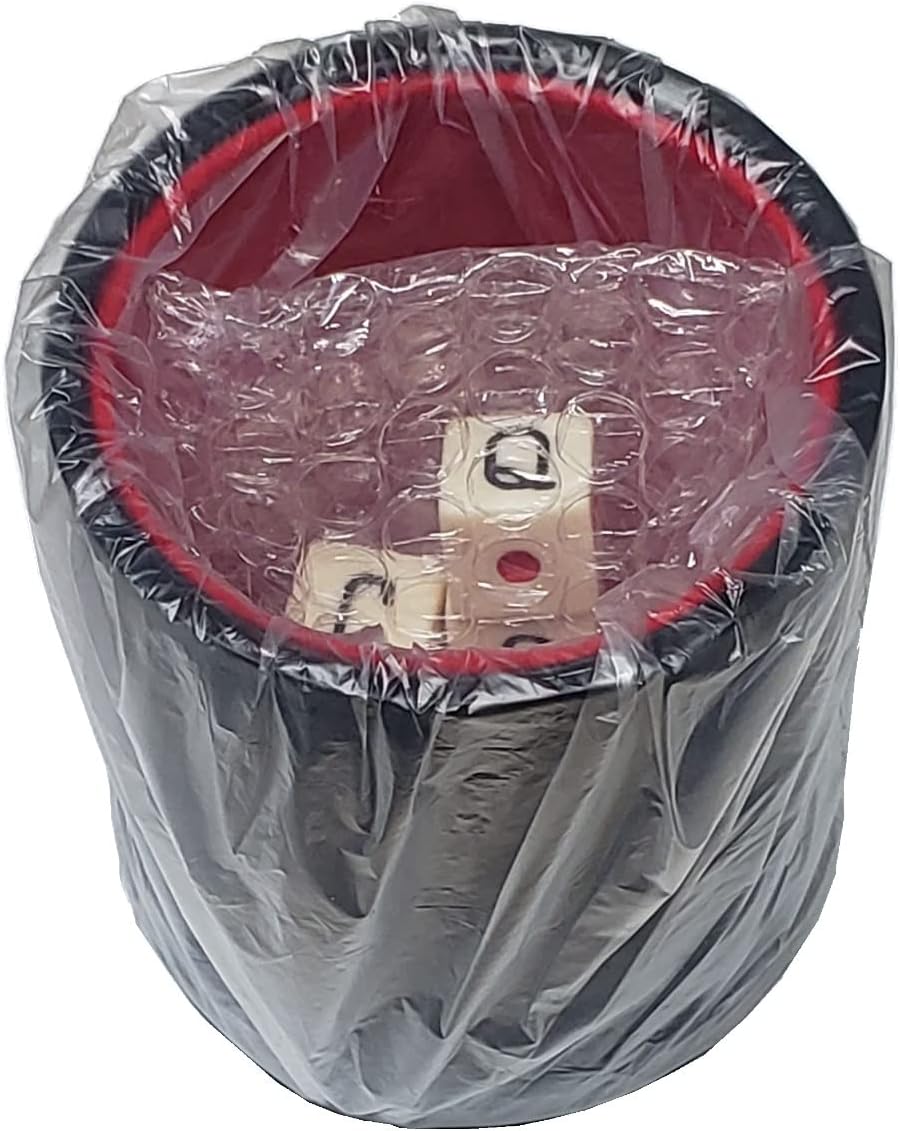 Set of 16mm Poker Dice Squared Corners and Black PU Leather Dice Cup Plush Velvet Lined - Gift Boxed (Spanish Poker (Ivory), Black/Red Cup)