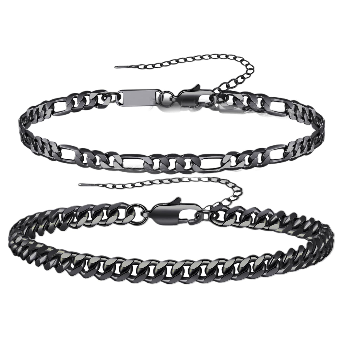 RANKEEF 2 Pcs Chain Bracelet for Men - 925 Sterling Silver Bracelet for Men 7-9inch Figaro Rope Cuban Link Bracelet Set for Men Gifts to Men Dad Husband Boyfriend