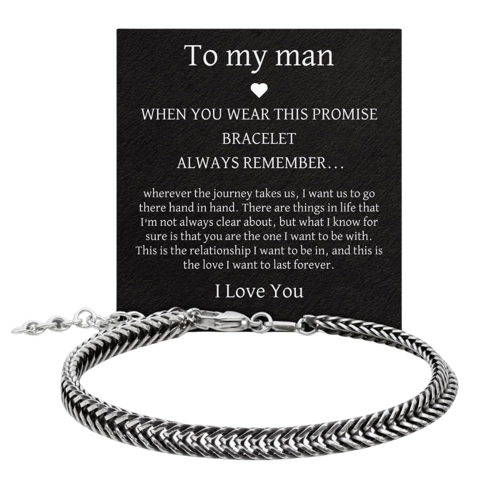 Galis Chain Bracelets For Men 7.5" - Premium Stainless Steel Mens Bracelet, Silver Plated Non Tarnish Bracelet - Snake Chain Everyday Men's Bracelets, Gifts For Him, For The Dad Dedication Card