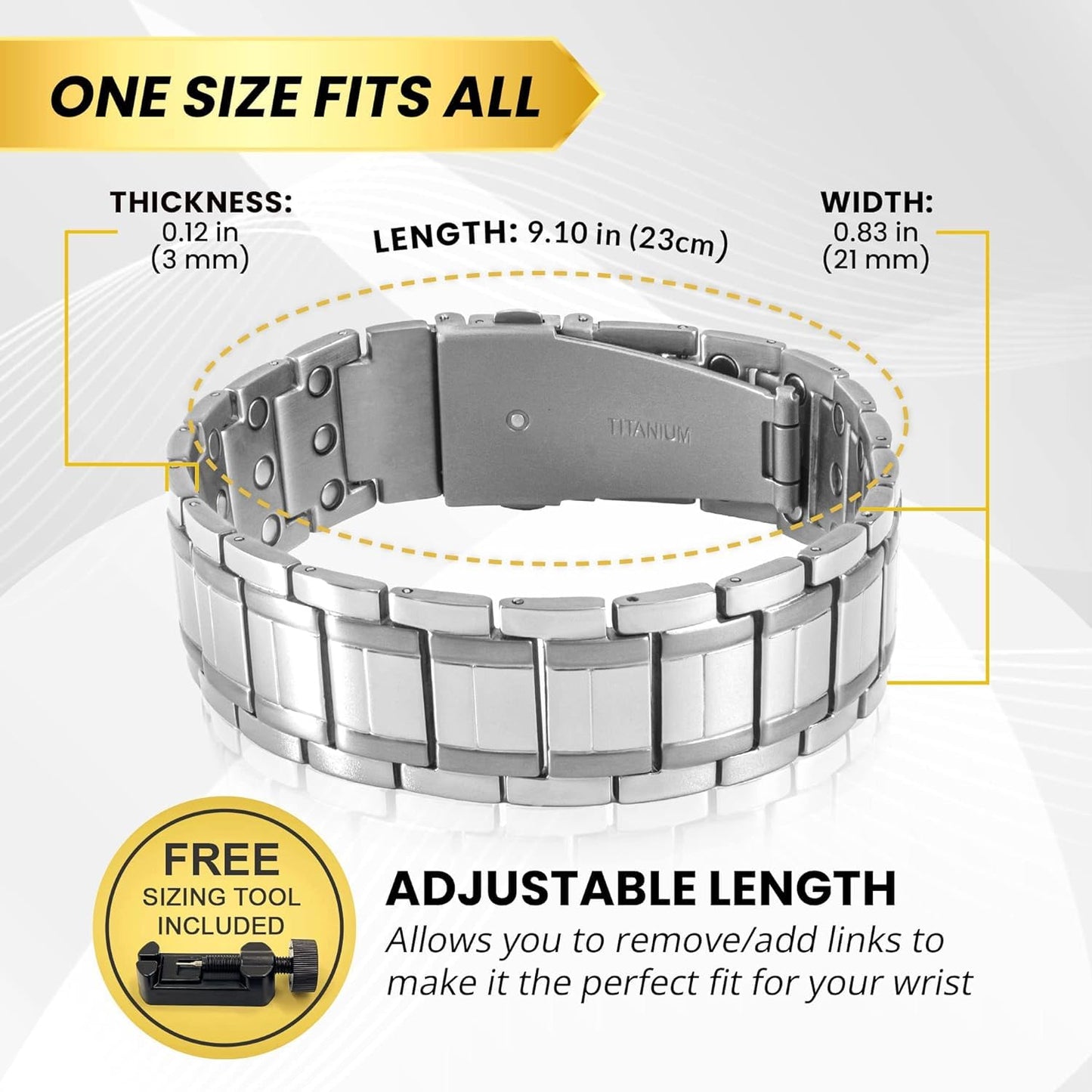 MagnetRX® 3X Strength Magnetic Bracelets for Men – Effective Titanium Mens Magnetic Bracelet – Premium Fold-Over Clasp & Adjustable Length with Sizing Tool & Gift Box (Black)