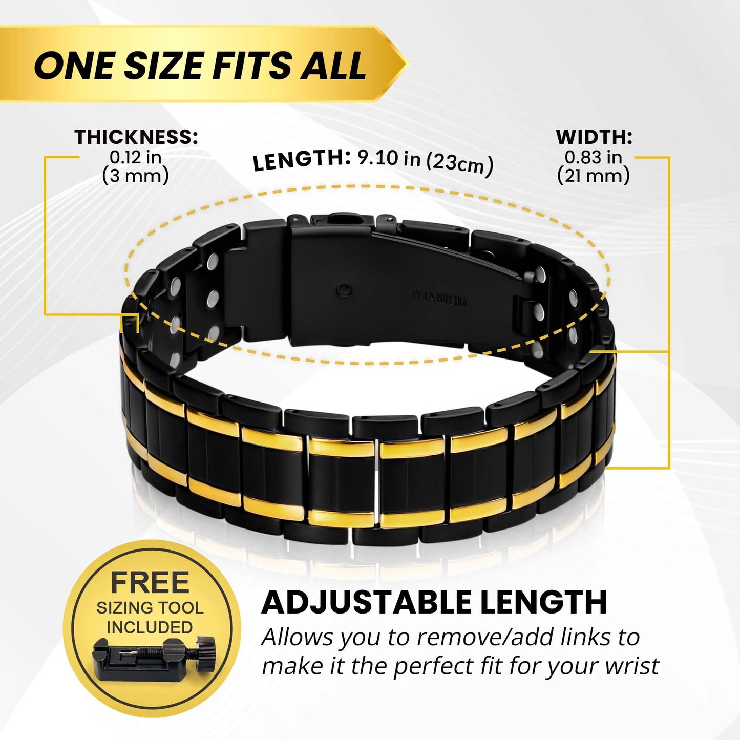 MagnetRX® 3X Strength Magnetic Bracelets for Men – Effective Titanium Mens Magnetic Bracelet – Premium Fold-Over Clasp & Adjustable Length with Sizing Tool & Gift Box (Black)