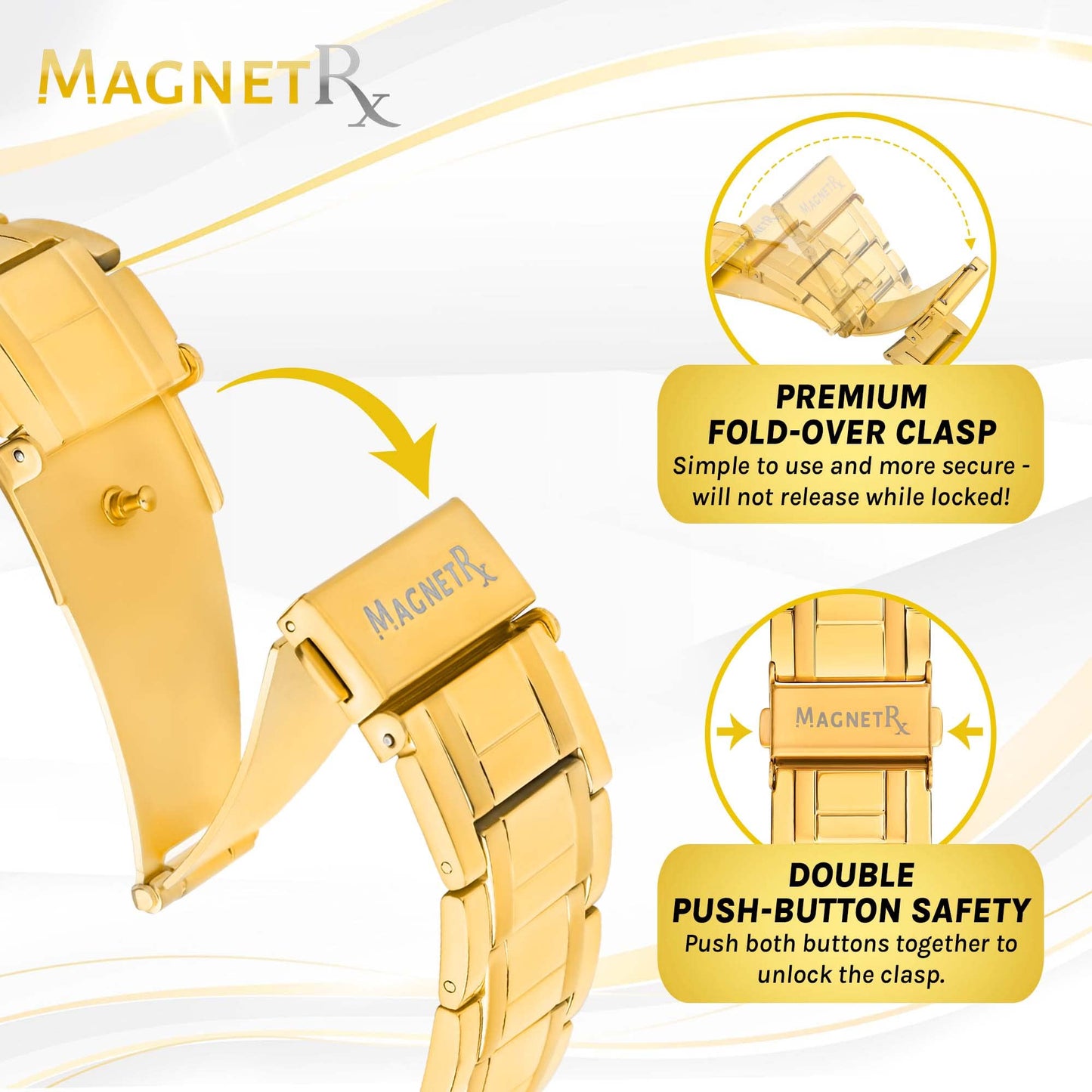 MagnetRX® 3X Strength Magnetic Bracelets for Men – Effective Titanium Mens Magnetic Bracelet – Premium Fold-Over Clasp & Adjustable Length with Sizing Tool & Gift Box (Black)