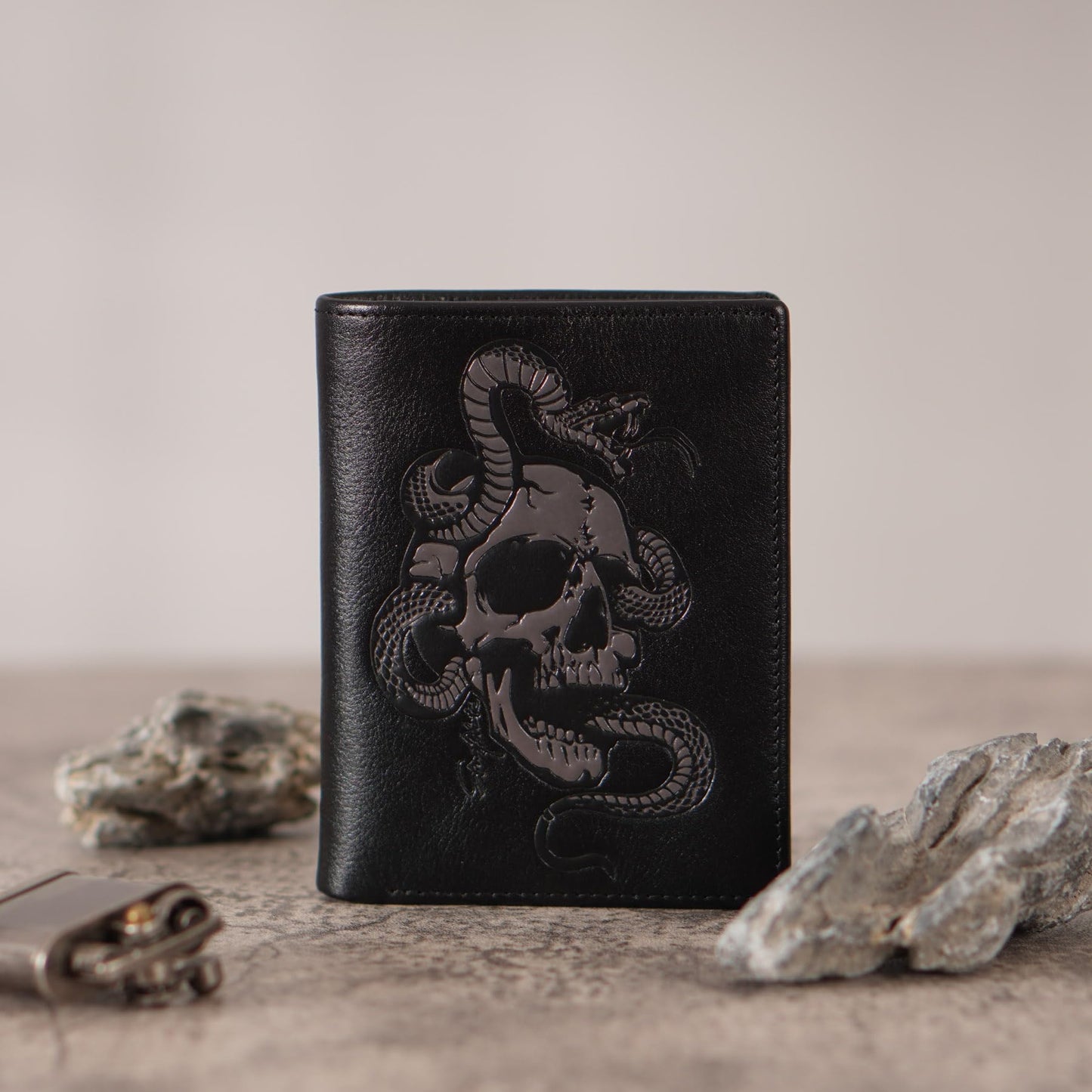 Skull Wallets For Men,Cool Mens Wallet Leather,Vertical Bifold RFID Blocking Wallets,Gifts for Him Husband and Boyfriend Gift (Coffee)