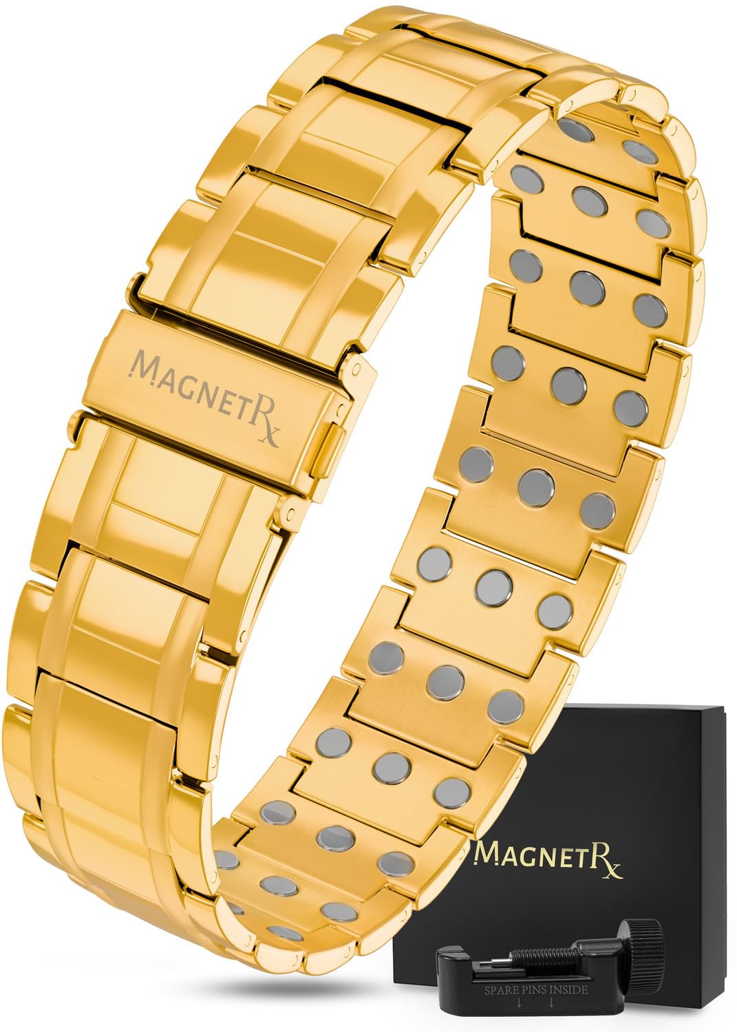 MagnetRX® 3X Strength Magnetic Bracelets for Men – Effective Titanium Mens Magnetic Bracelet – Premium Fold-Over Clasp & Adjustable Length with Sizing Tool & Gift Box (Black)