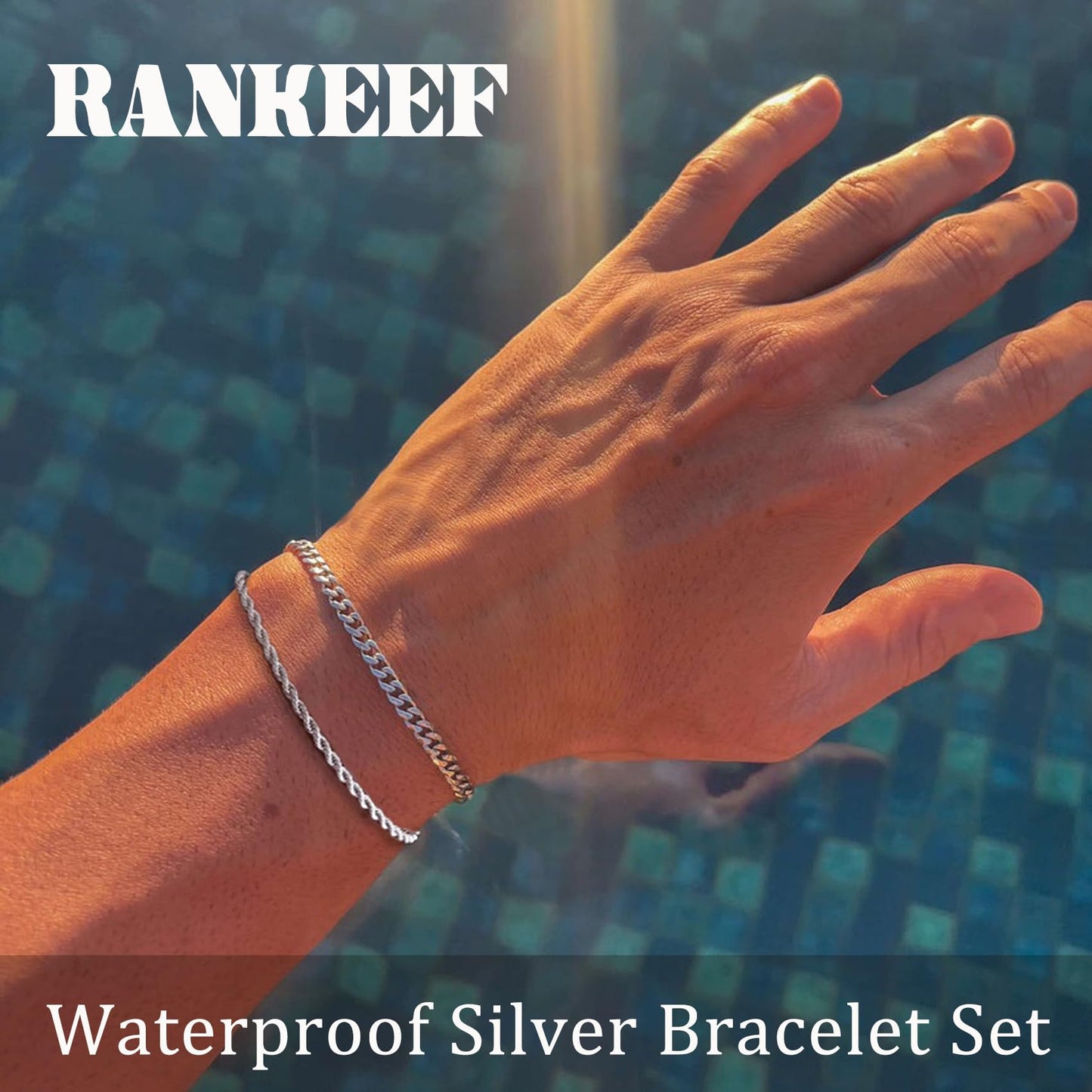RANKEEF 2 Pcs Chain Bracelet for Men - 925 Sterling Silver Bracelet for Men 7-9inch Figaro Rope Cuban Link Bracelet Set for Men Gifts to Men Dad Husband Boyfriend