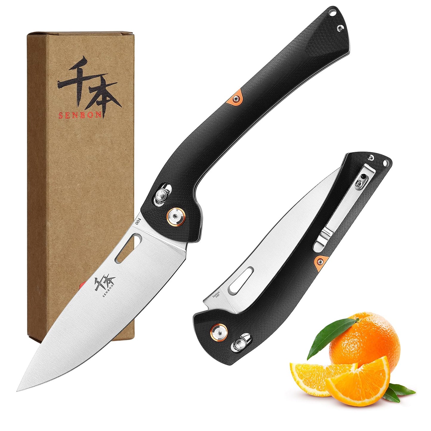 SENBON 440 Stainless Steel Lightweight Ultra Sharp Pocket Folding Chef Knife Peeling Utility Knife Fruit Knife g10 Handle with Back Clip