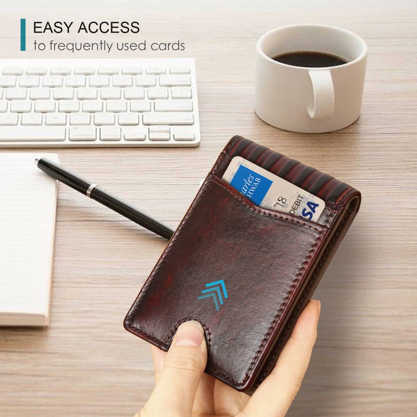 Full Grain Leather Wallets for Men,Bifold Wallets for Men,Mens Leather Wallets with 12 Slots,RFID Blocking Wallets for Men,Gifts for Men (USA Flag,Red)