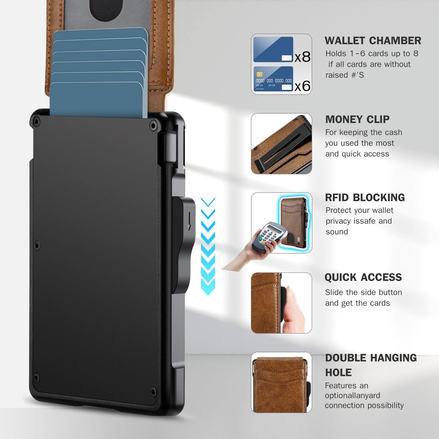 umoven Wallet for Men - with Money Clip Slim Leather Slots Credit Card Holder RFID Blocking Bifold Minimalist Wallet