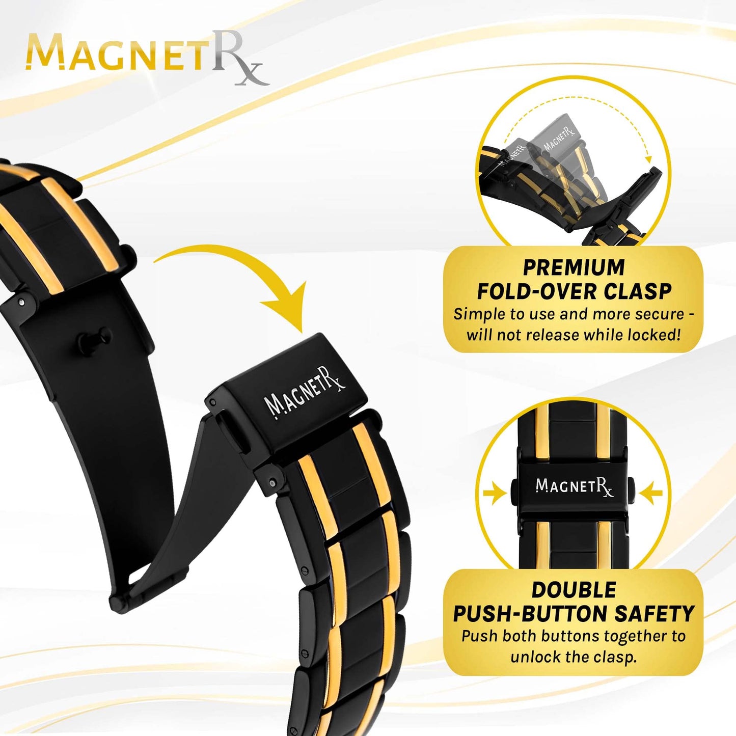 MagnetRX® 3X Strength Magnetic Bracelets for Men – Effective Titanium Mens Magnetic Bracelet – Premium Fold-Over Clasp & Adjustable Length with Sizing Tool & Gift Box (Black)
