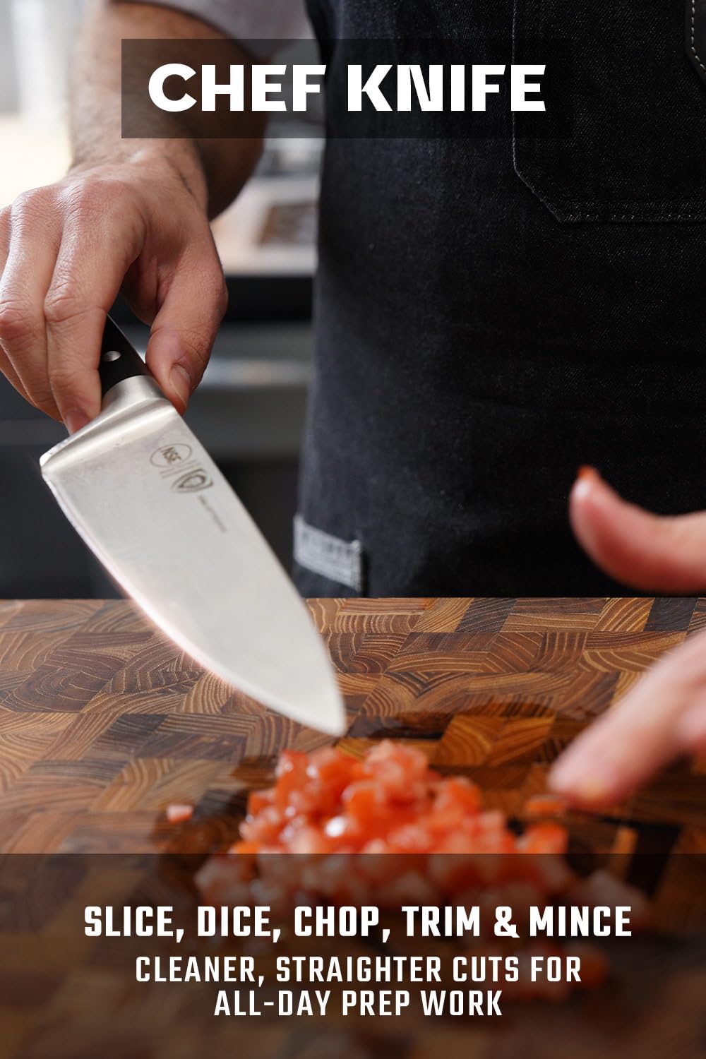 DALSTRONG Chef Knife - 8 inch Blade - Gladiator Series ELITE - Forged HC German Steel Chef's Knife - Razor Sharp Kitchen Knife - Professional Full Tang Knife - Black G10 Handle - Sheath -NSF Certified
