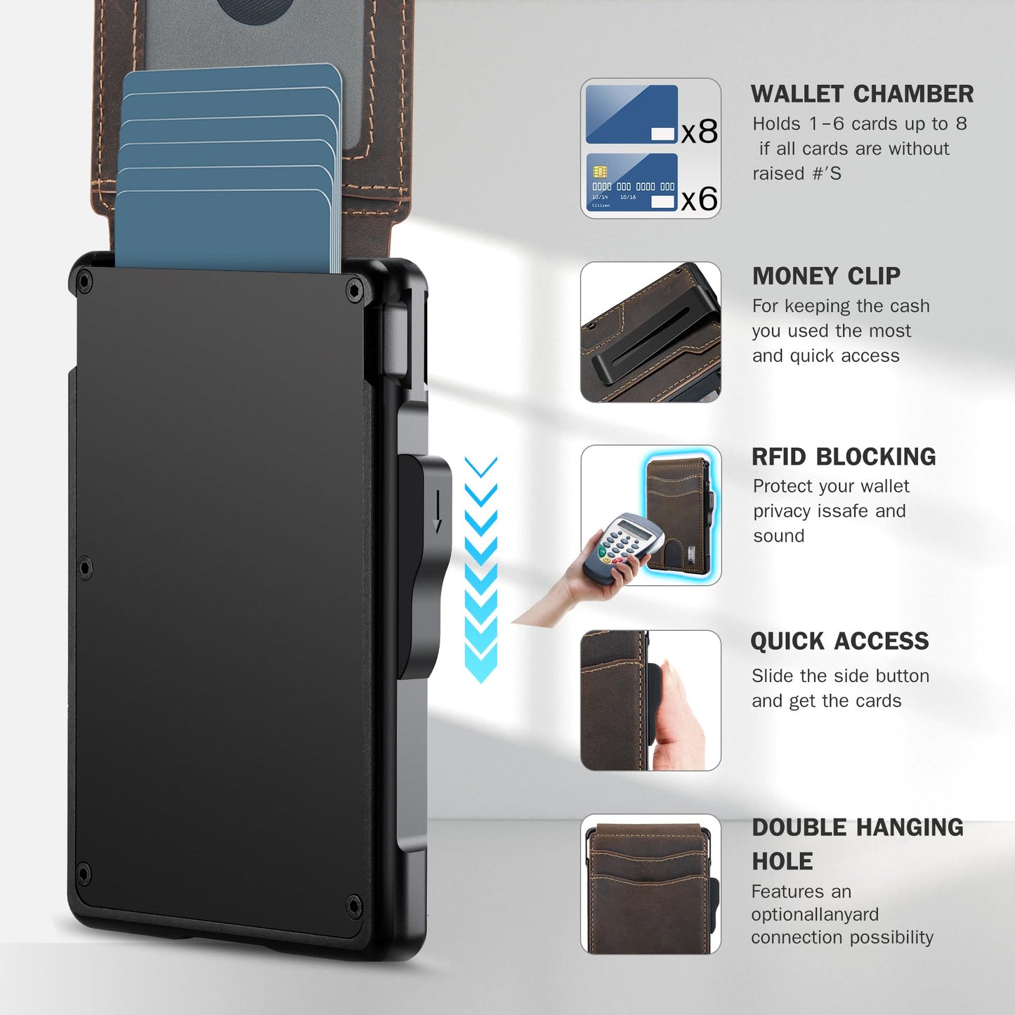 umoven Wallet for Men - with Money Clip Slim Leather Slots Credit Card Holder RFID Blocking Bifold Minimalist Wallet