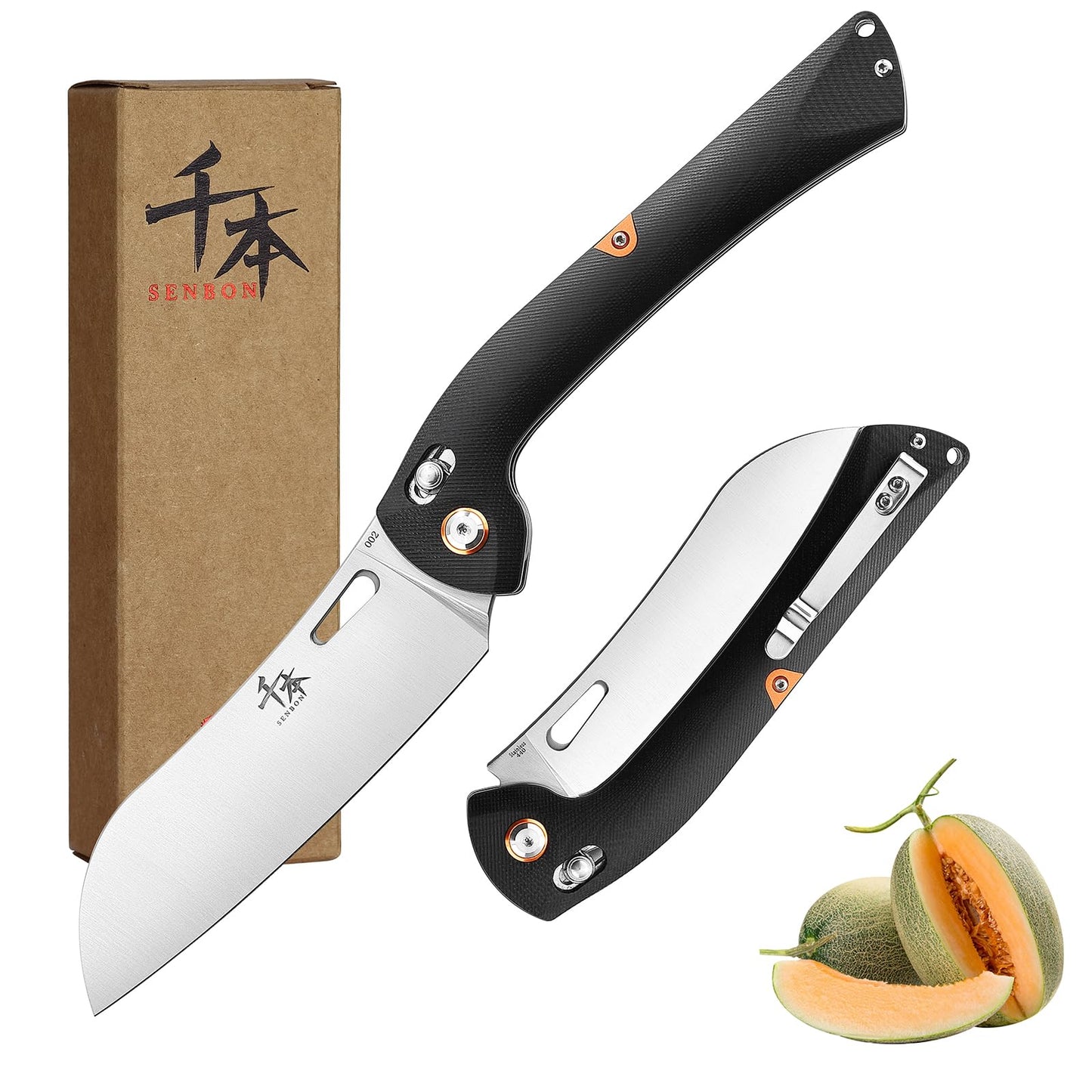 SENBON 440 Stainless Steel Lightweight Ultra Sharp Pocket Folding Chef Knife Peeling Utility Knife Fruit Knife g10 Handle with Back Clip