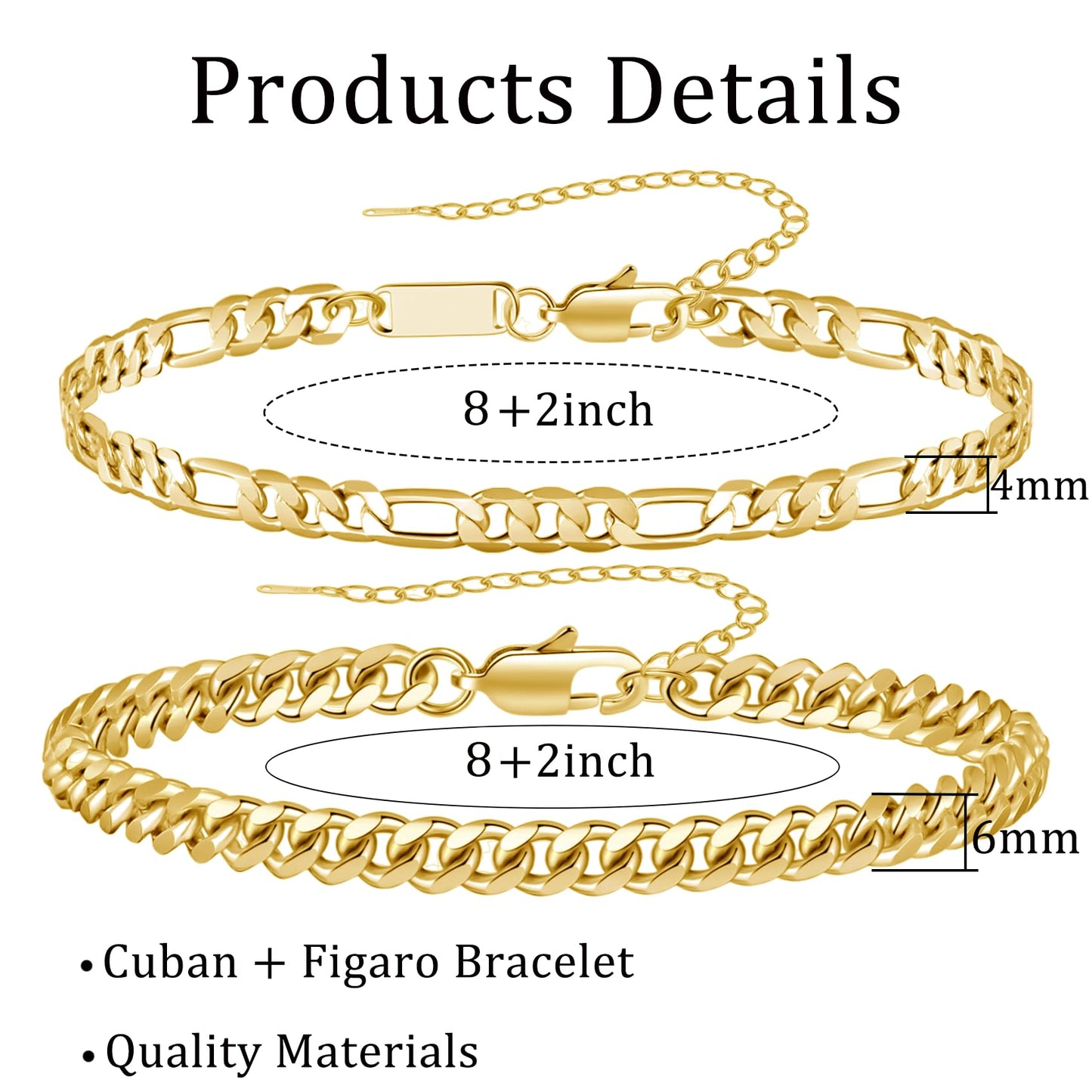 RANKEEF 2 Pcs Chain Bracelet for Men - 925 Sterling Silver Bracelet for Men 7-9inch Figaro Rope Cuban Link Bracelet Set for Men Gifts to Men Dad Husband Boyfriend