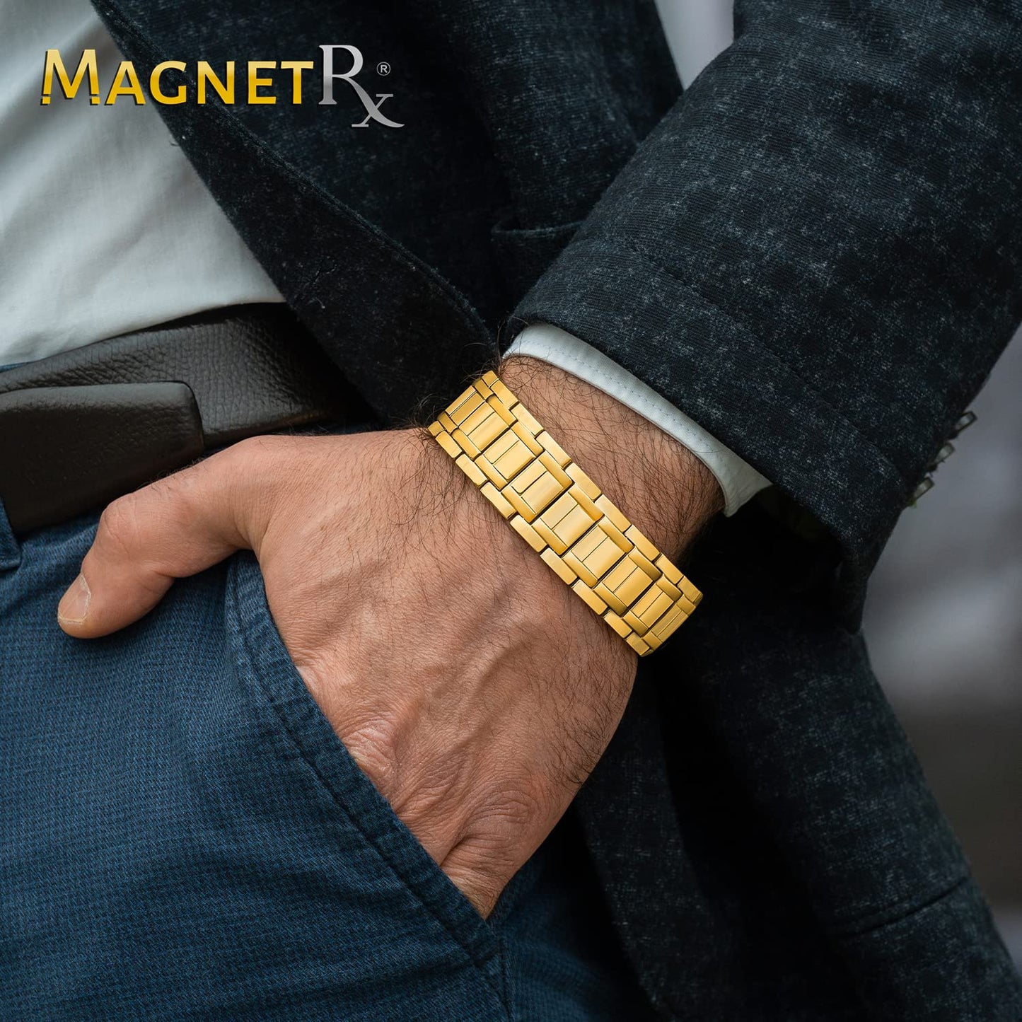 MagnetRX® 3X Strength Magnetic Bracelets for Men – Effective Titanium Mens Magnetic Bracelet – Premium Fold-Over Clasp & Adjustable Length with Sizing Tool & Gift Box (Black)