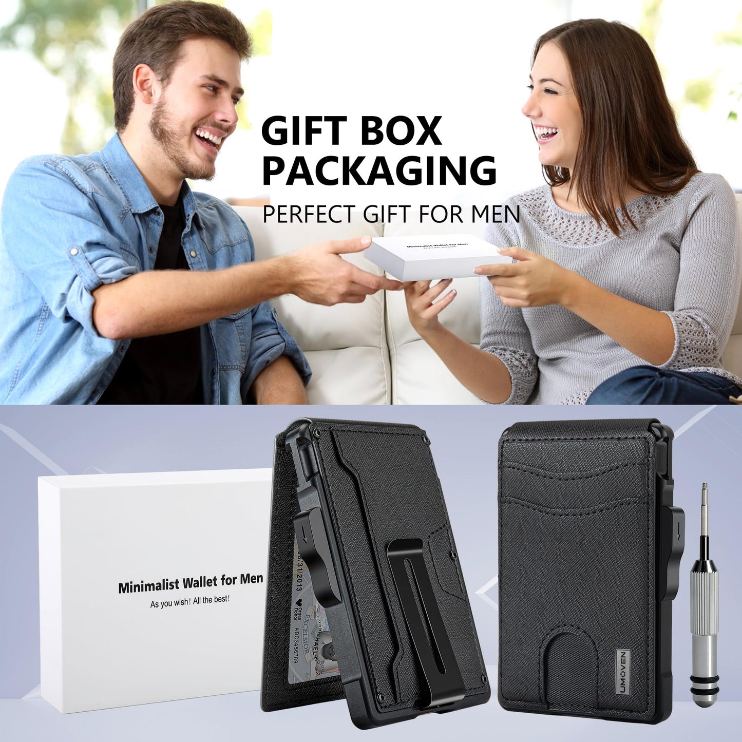 umoven Wallet for Men - with Money Clip Slim Leather Slots Credit Card Holder RFID Blocking Bifold Minimalist Wallet