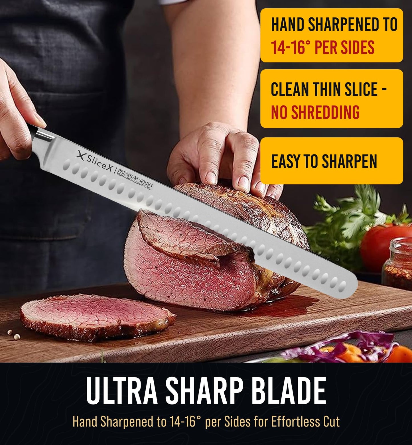 Classic Brisket Slicing Knife Set - German Steel Razor Sharp 12" Carving Knife for Meat - Premium Meat Carving Knife Full Tang - Slicing Knife for Meat