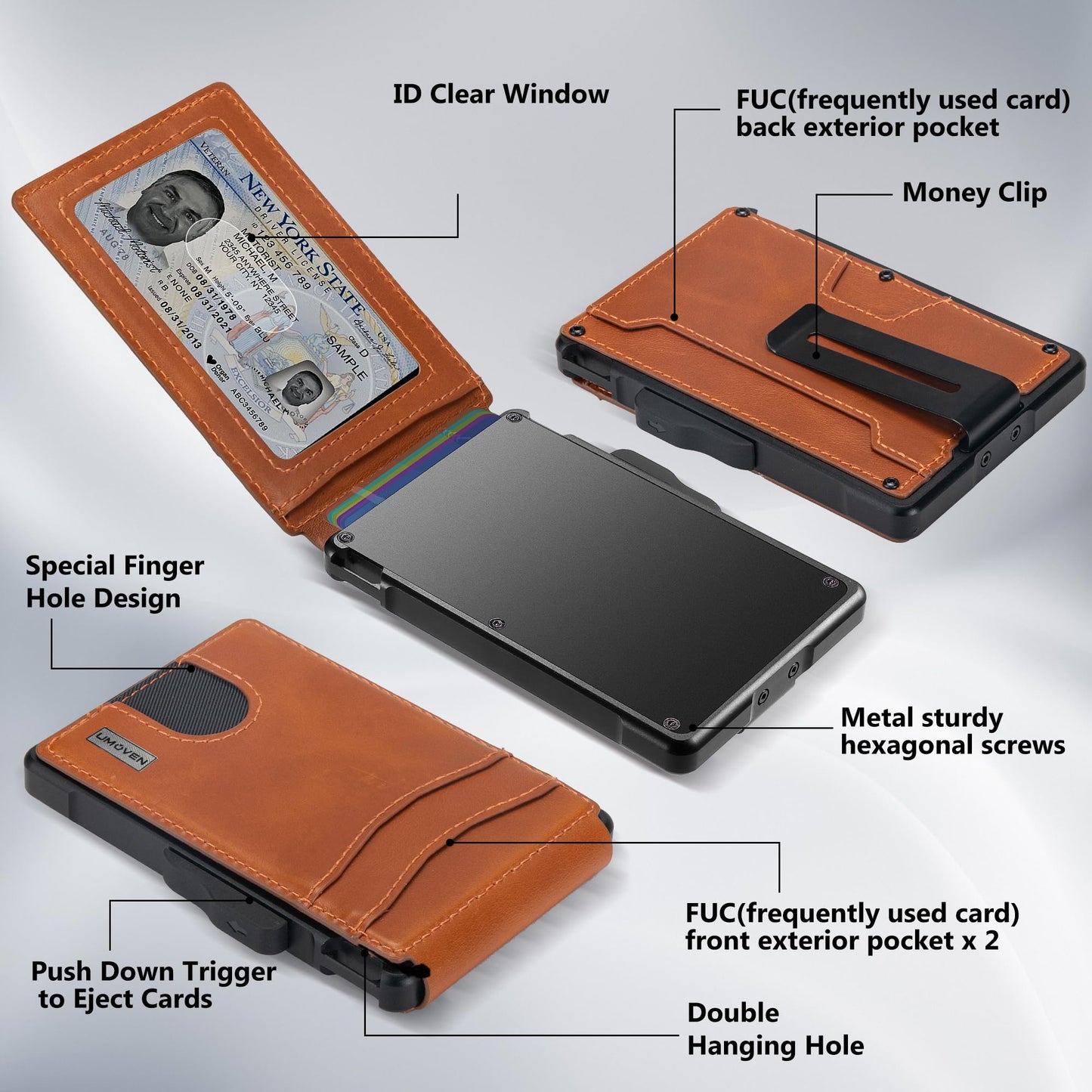 umoven Wallet for Men - with Money Clip Slim Leather Slots Credit Card Holder RFID Blocking Bifold Minimalist Wallet