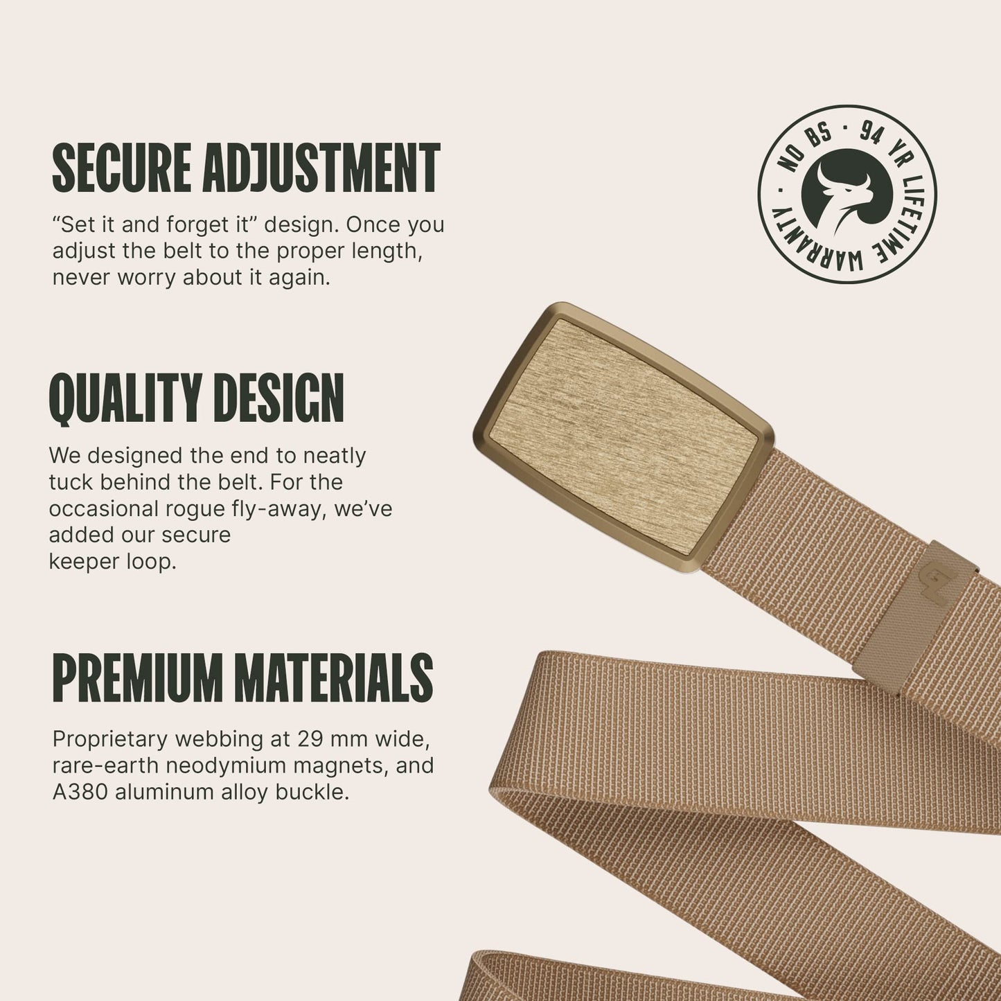 Groove Life Groove Belt Low Profile - Men's Stretch Nylon Belt with Magnetic Aluminum Buckle, Lifetime Coverage