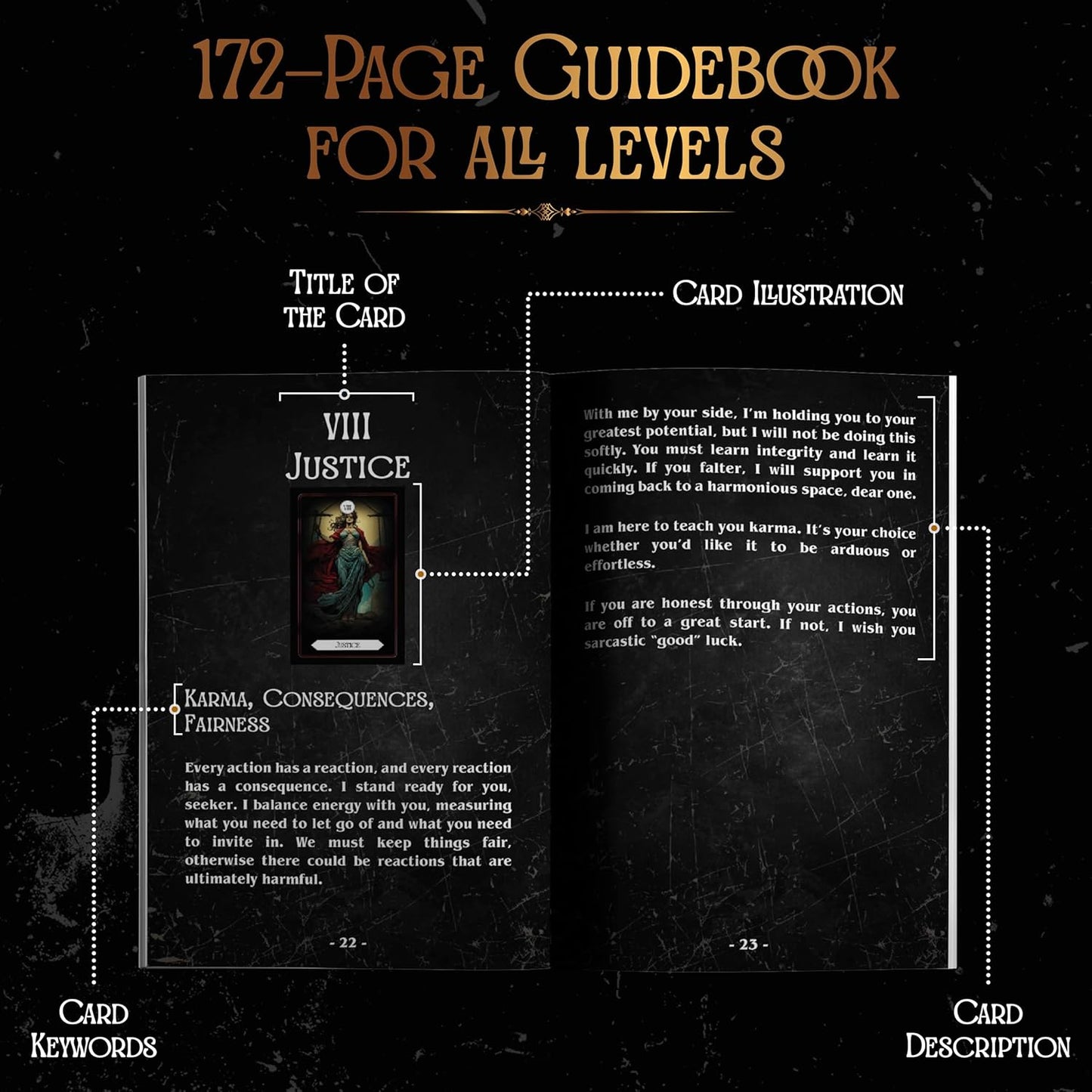 Earth Moon Magick - Tarot of The Shadow Realm - 78 + 2 Extra Cards, Guidebook with Keywords, Tarot Oracle Cards Set, Ideal for Shadow Work, Perfect for Beginners & Advanced Readers