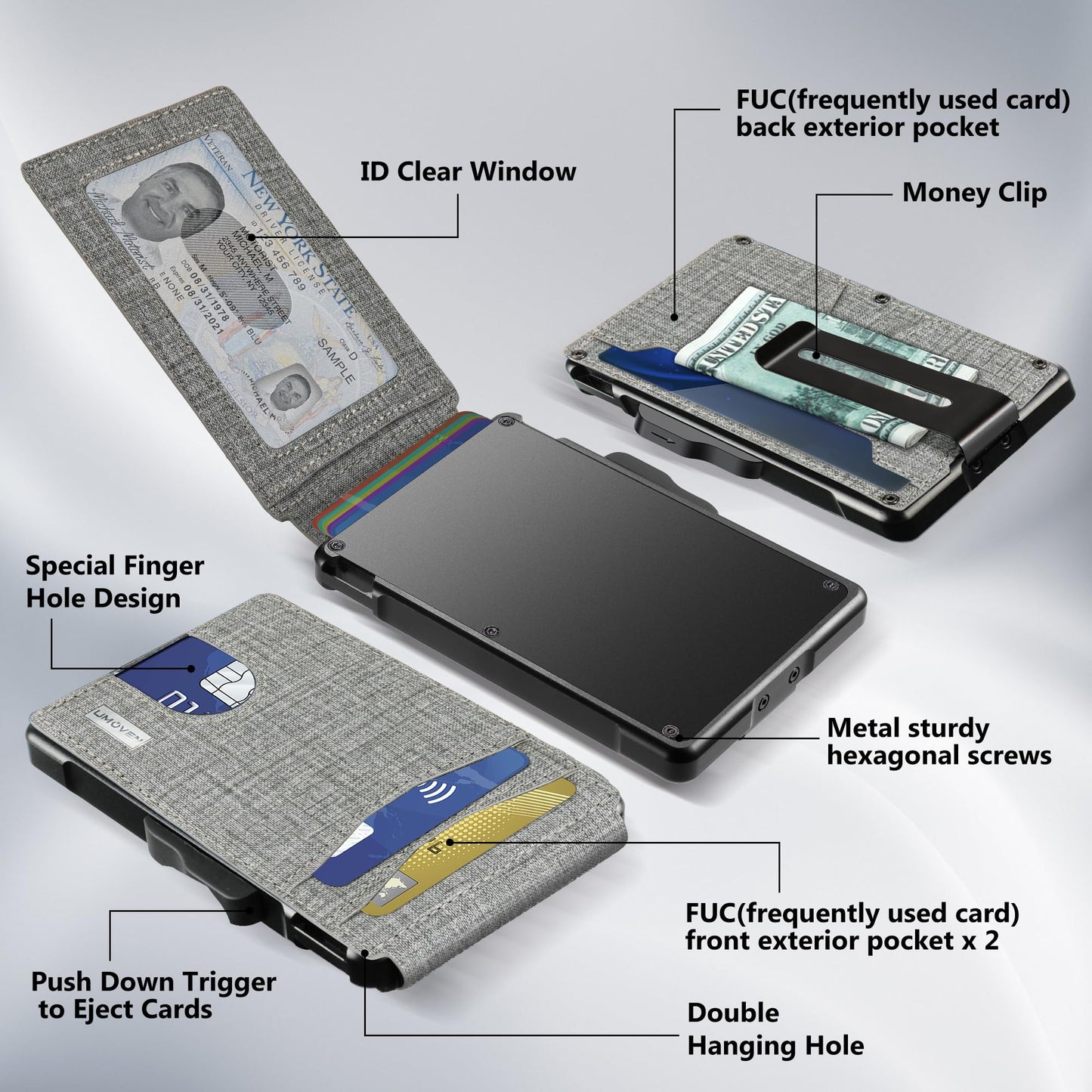 umoven Wallet for Men - with Money Clip Slim Leather Slots Credit Card Holder RFID Blocking Bifold Minimalist Wallet