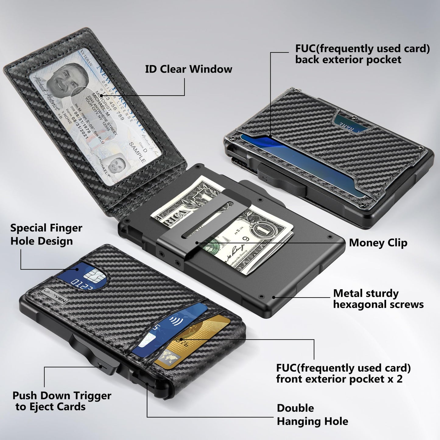 umoven Wallet for Men - with Money Clip Slim Leather Slots Credit Card Holder RFID Blocking Bifold Minimalist Wallet