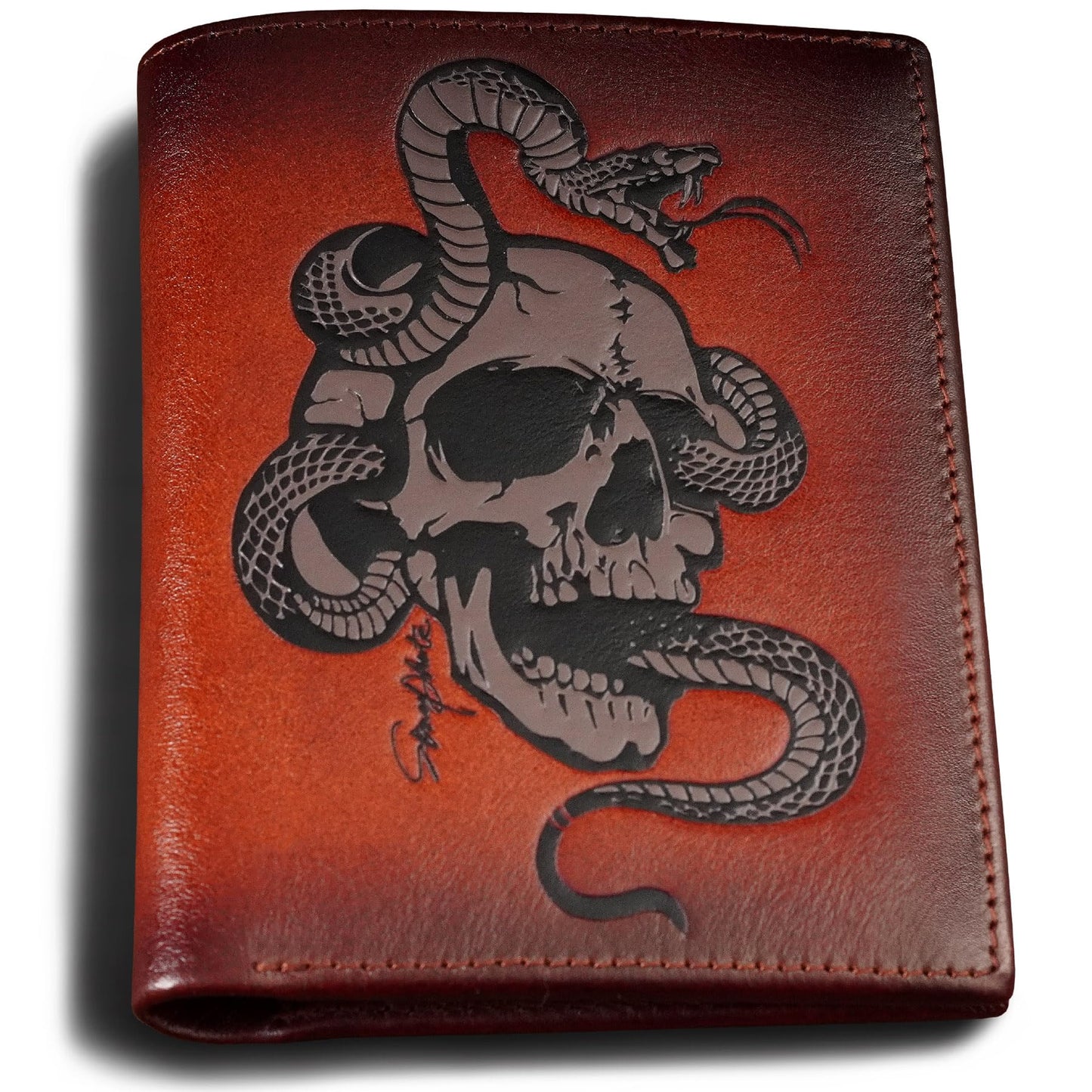 Skull Wallets For Men,Cool Mens Wallet Leather,Vertical Bifold RFID Blocking Wallets,Gifts for Him Husband and Boyfriend Gift (Coffee)