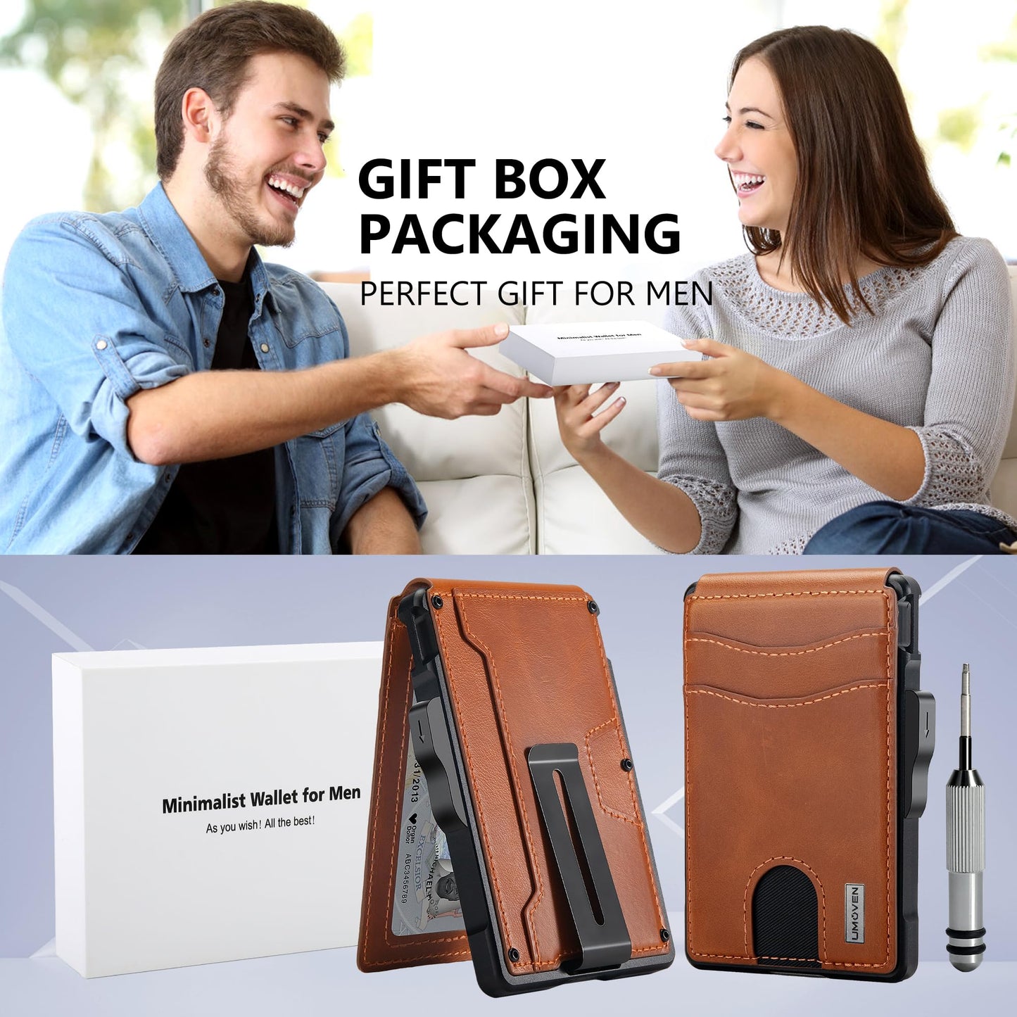 umoven Wallet for Men - with Money Clip Slim Leather Slots Credit Card Holder RFID Blocking Bifold Minimalist Wallet