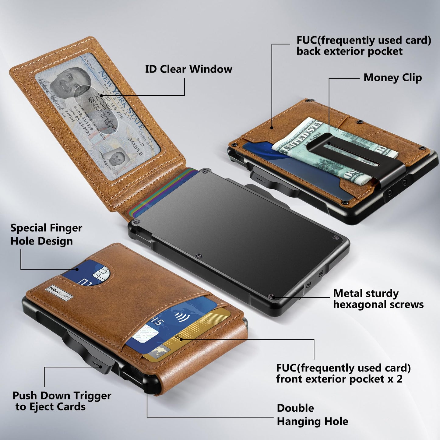 umoven Wallet for Men - with Money Clip Slim Leather Slots Credit Card Holder RFID Blocking Bifold Minimalist Wallet