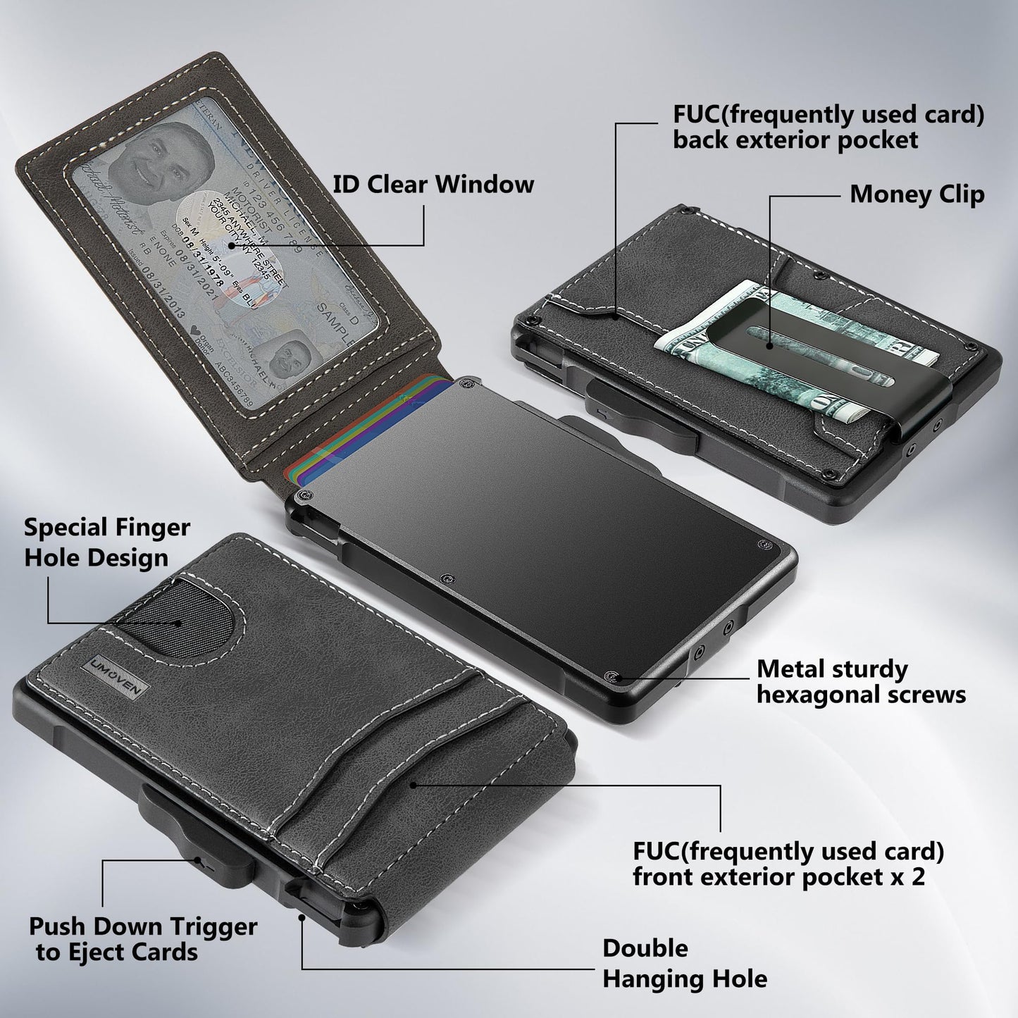 umoven Wallet for Men - with Money Clip Slim Leather Slots Credit Card Holder RFID Blocking Bifold Minimalist Wallet