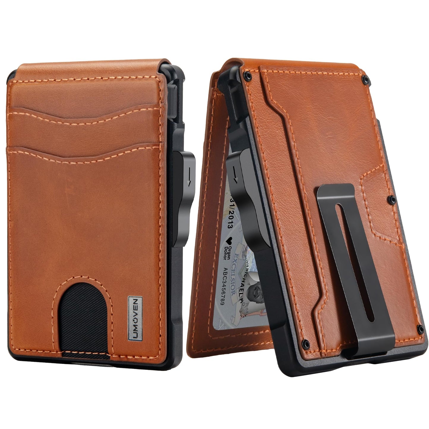 umoven Wallet for Men - with Money Clip Slim Leather Slots Credit Card Holder RFID Blocking Bifold Minimalist Wallet