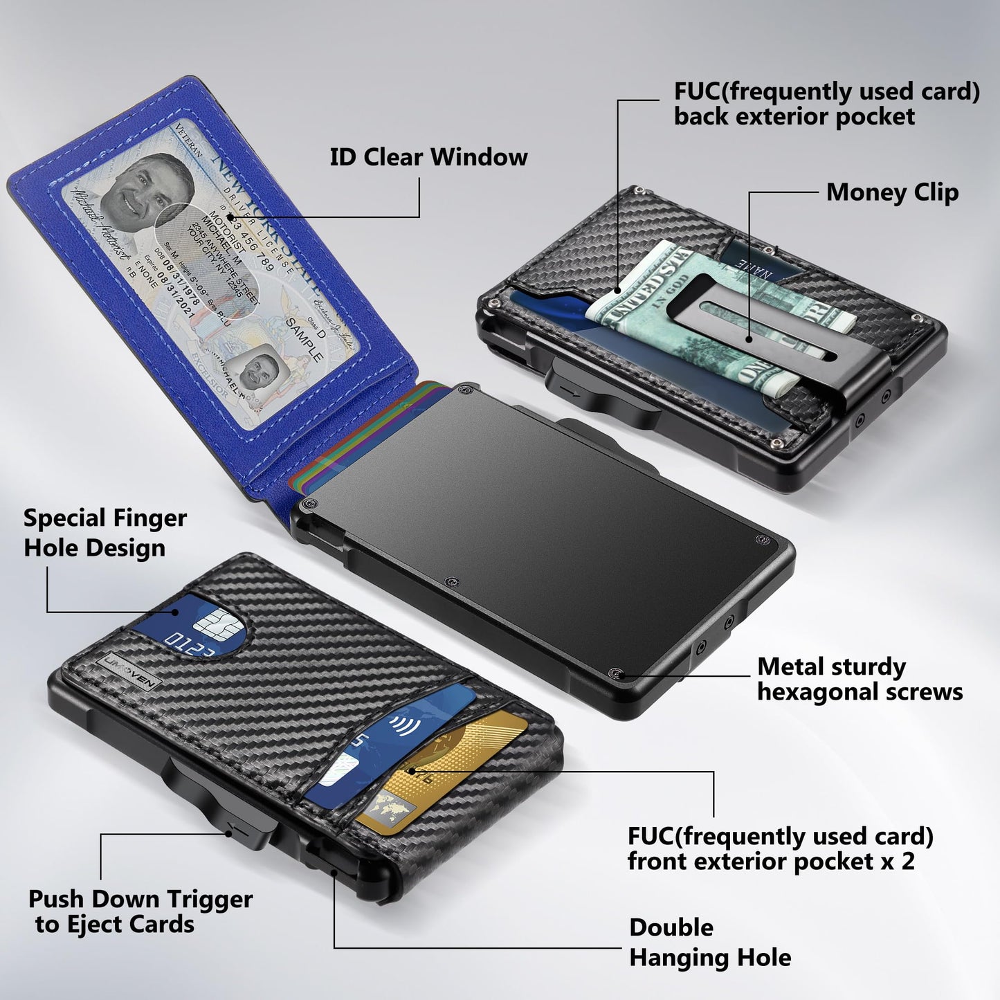 umoven Wallet for Men - with Money Clip Slim Leather Slots Credit Card Holder RFID Blocking Bifold Minimalist Wallet