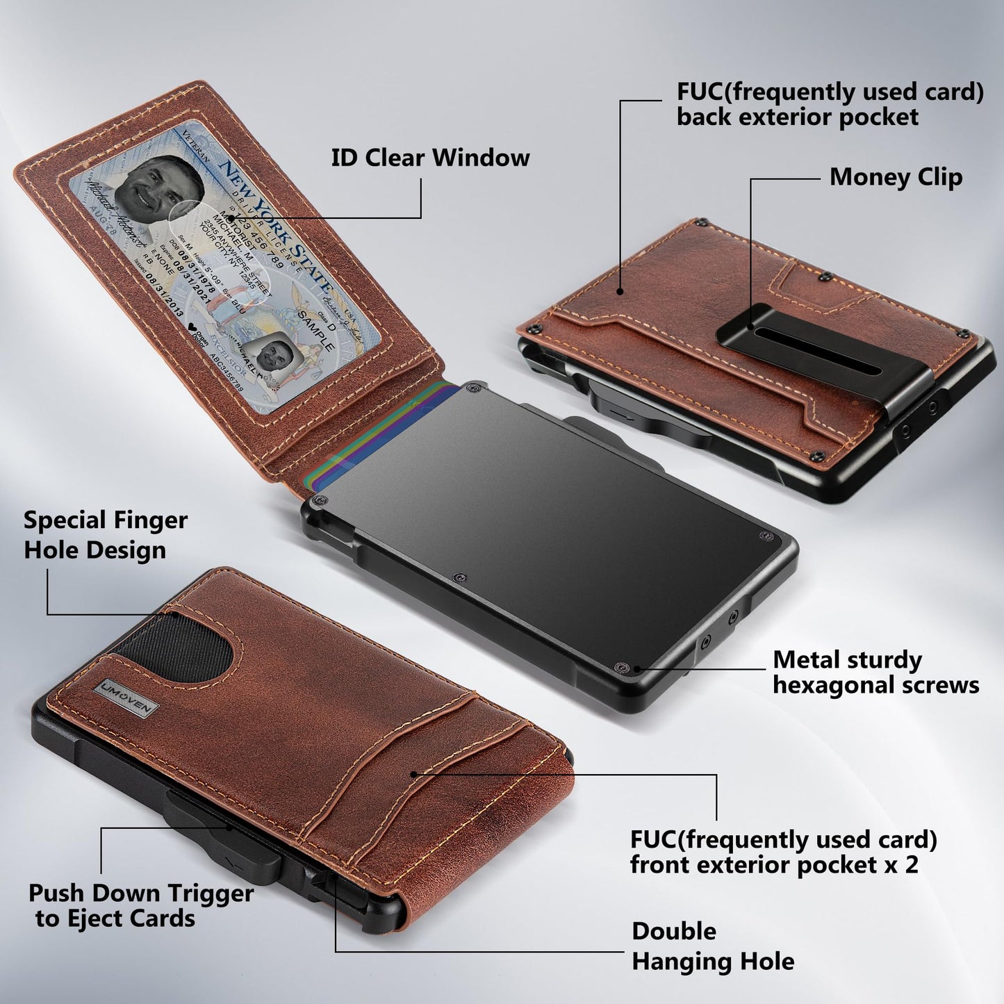 umoven Wallet for Men - with Money Clip Slim Leather Slots Credit Card Holder RFID Blocking Bifold Minimalist Wallet
