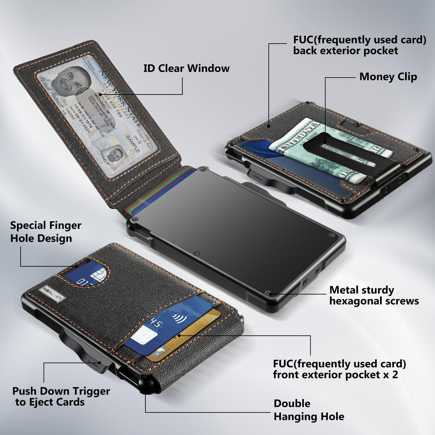 umoven Wallet for Men - with Money Clip Slim Leather Slots Credit Card Holder RFID Blocking Bifold Minimalist Wallet