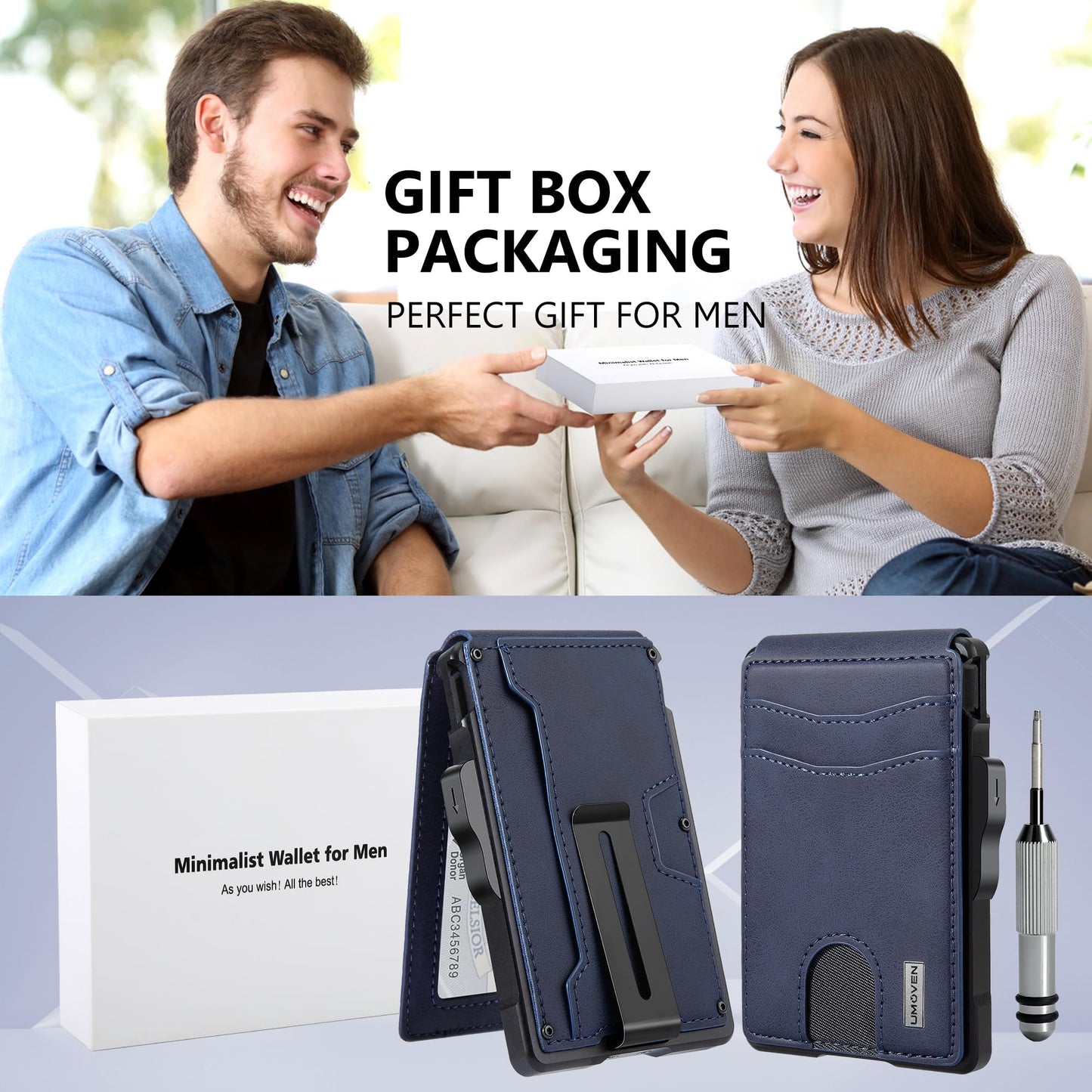 umoven Wallet for Men - with Money Clip Slim Leather Slots Credit Card Holder RFID Blocking Bifold Minimalist Wallet