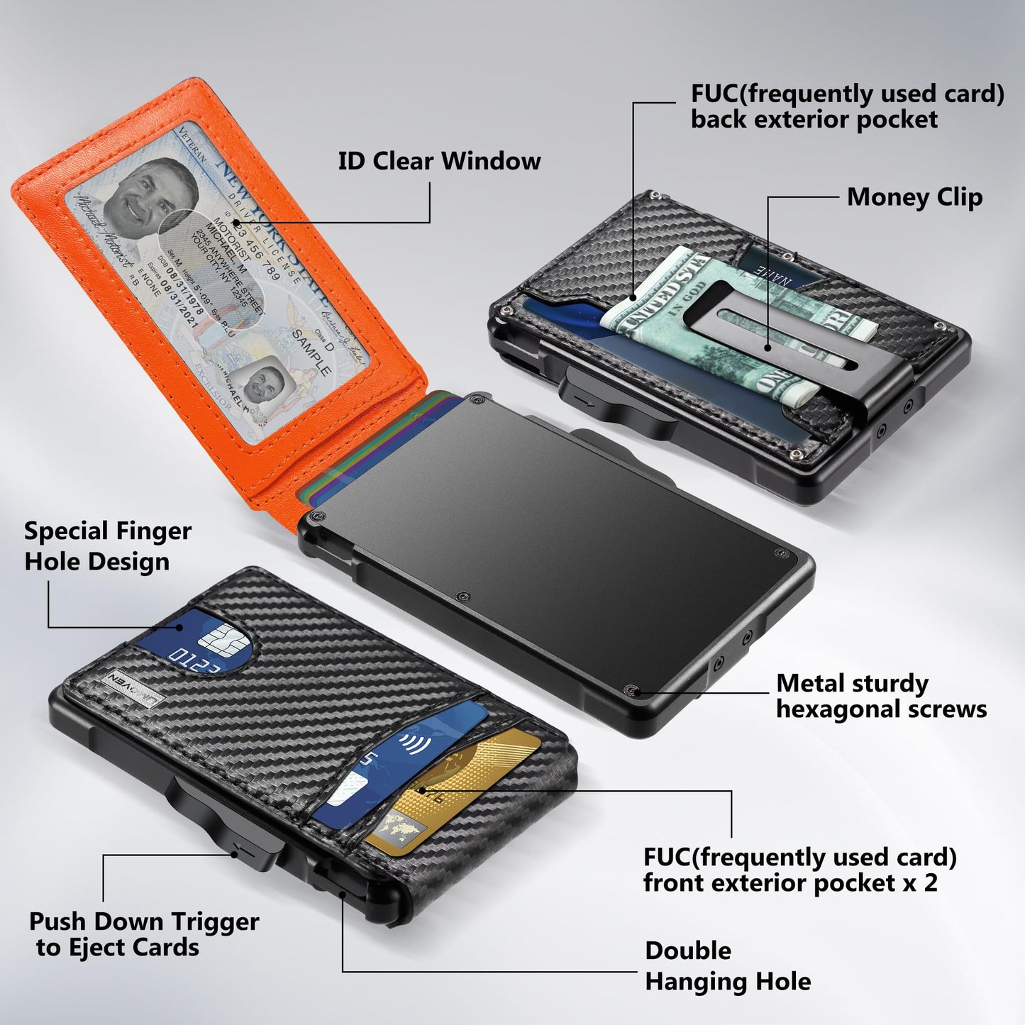 umoven Wallet for Men - with Money Clip Slim Leather Slots Credit Card Holder RFID Blocking Bifold Minimalist Wallet
