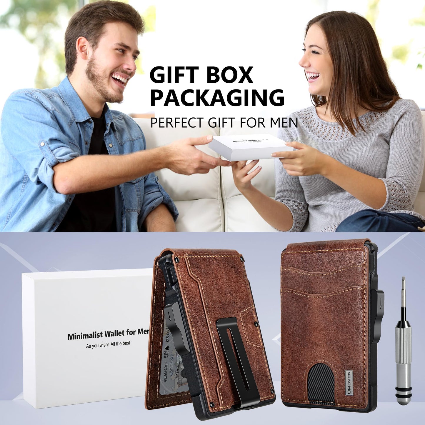 umoven Wallet for Men - with Money Clip Slim Leather Slots Credit Card Holder RFID Blocking Bifold Minimalist Wallet