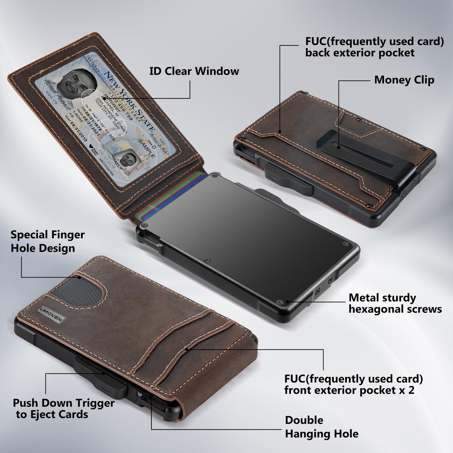 umoven Wallet for Men - with Money Clip Slim Leather Slots Credit Card Holder RFID Blocking Bifold Minimalist Wallet