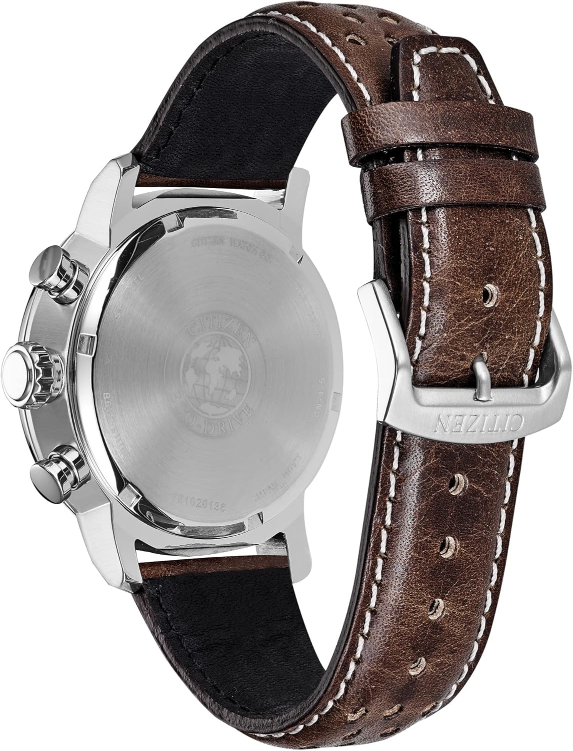 Citizen Men's Eco-Drive Weekender Brycen Chronograph Watch in Stainless Steel, Brown Leather strap, Ivory Dial (Model: CA0649-06X)