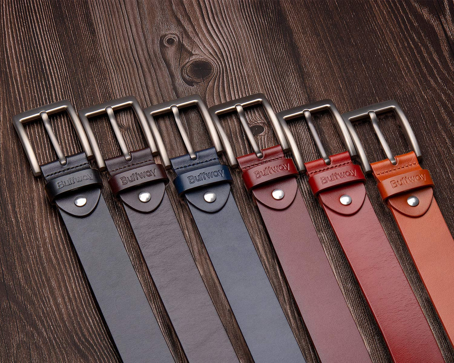 Buffway Minimalist 1.5" Full Grain Leather Belts for Men with Metal Buckle, Heavy Duty Mens Casual Belts in Gift Box